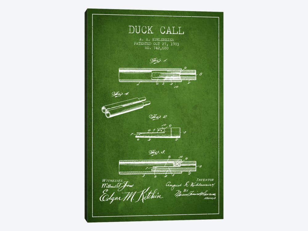 Duck Call Green Patent Blueprint by Aged Pixel 1-piece Art Print
