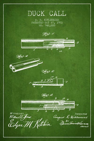Hunting: Duck Call Green Patent Blueprint by Aged Pixel
