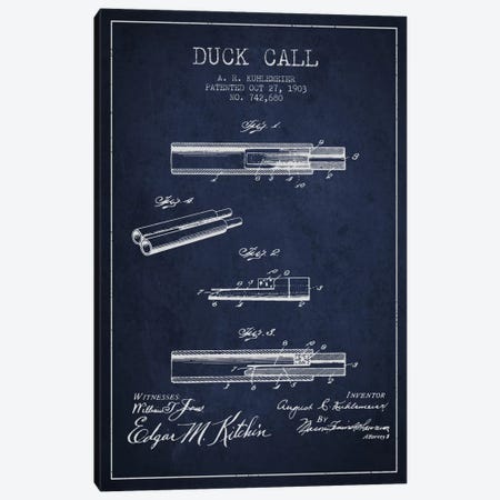 Duck Call Navy Blue Patent Blueprint Canvas Print #ADP1121} by Aged Pixel Art Print