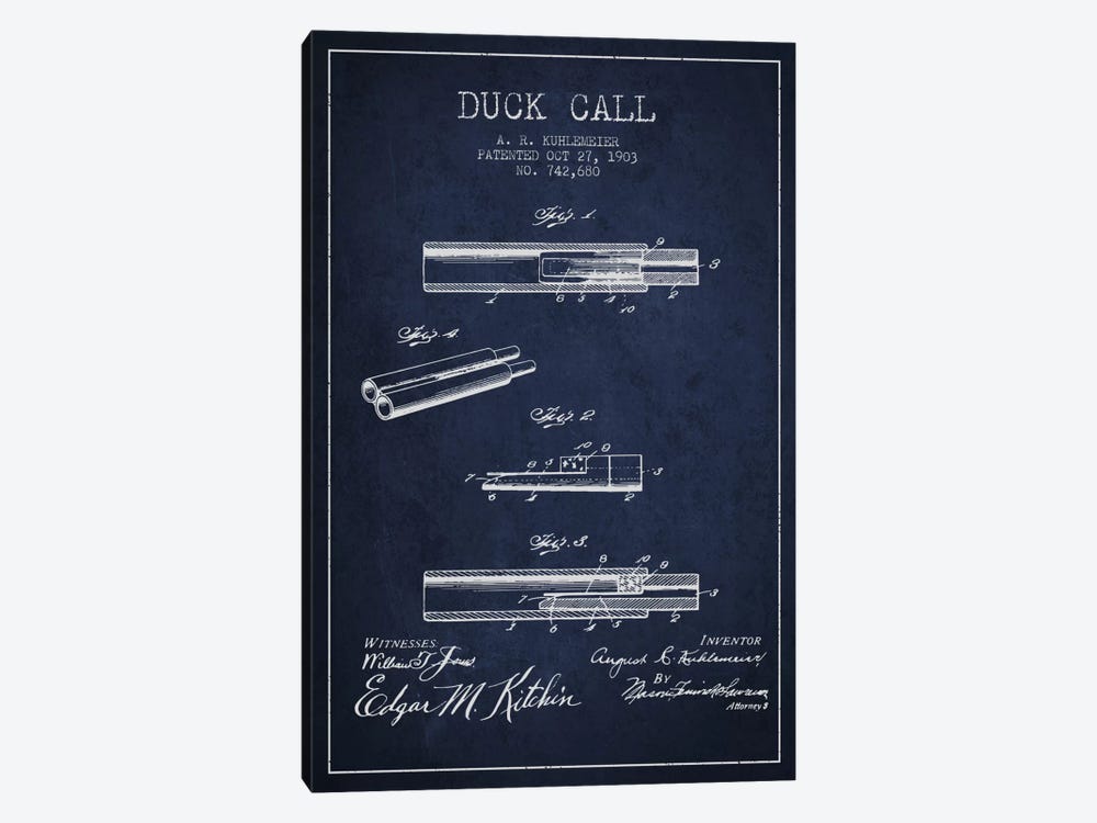 Duck Call Navy Blue Patent Blueprint by Aged Pixel 1-piece Canvas Artwork