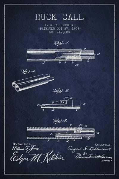 Hunting: Duck Call Navy Blue Patent Blueprint by Aged Pixel