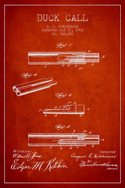 Duck Call Red Patent Blueprint by Aged Pixel multi panel art