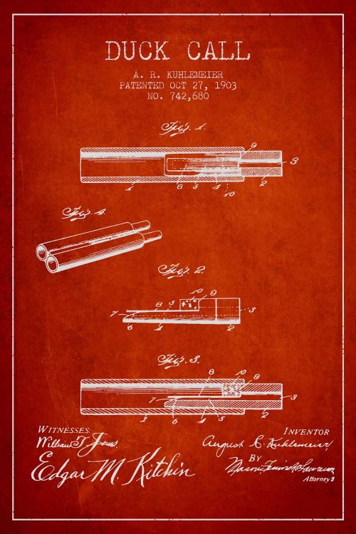 Duck Call Red Patent Blueprint by Aged Pixel wall art