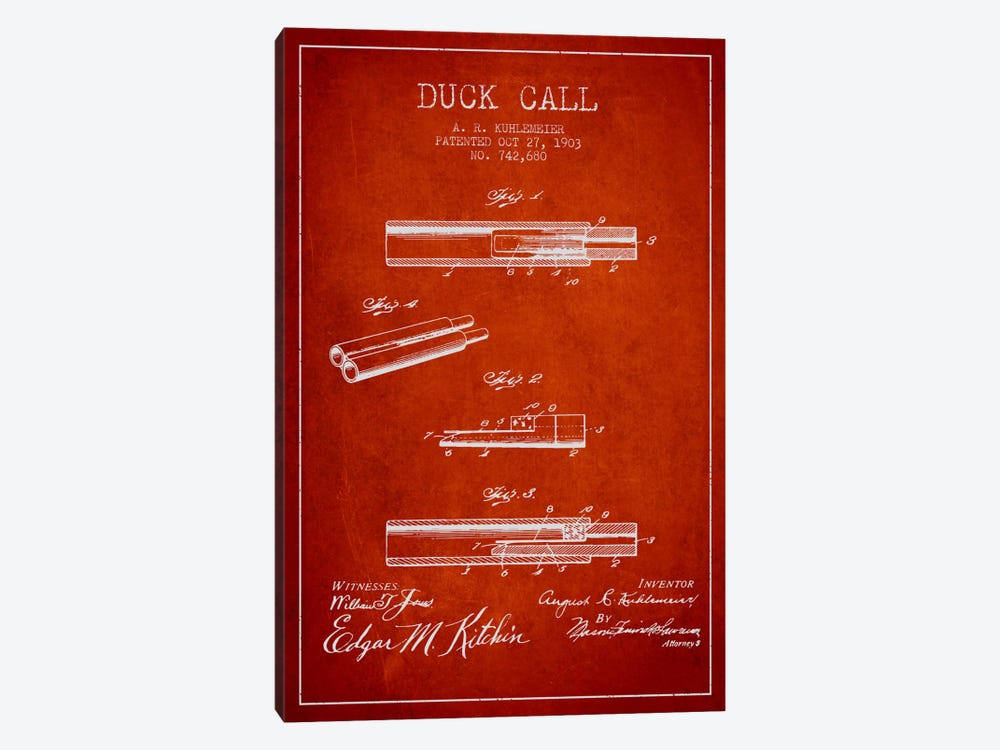 Duck Call Red Patent Blueprint by Aged Pixel 1-piece Canvas Print
