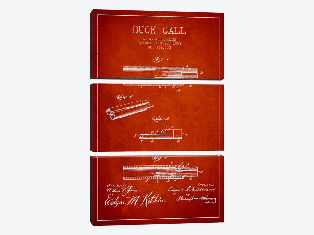 Duck Call Red Patent Blueprint by Aged Pixel 3-piece Art Print