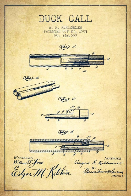 Duck Call Vintage Patent Blueprint