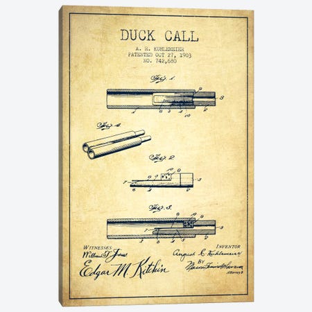 Duck Call Vintage Patent Blueprint Canvas Print #ADP1123} by Aged Pixel Canvas Art Print