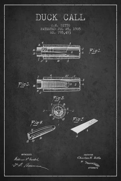 Duck Call 2 Charcoal Patent Blueprint by Aged Pixel multi panel art