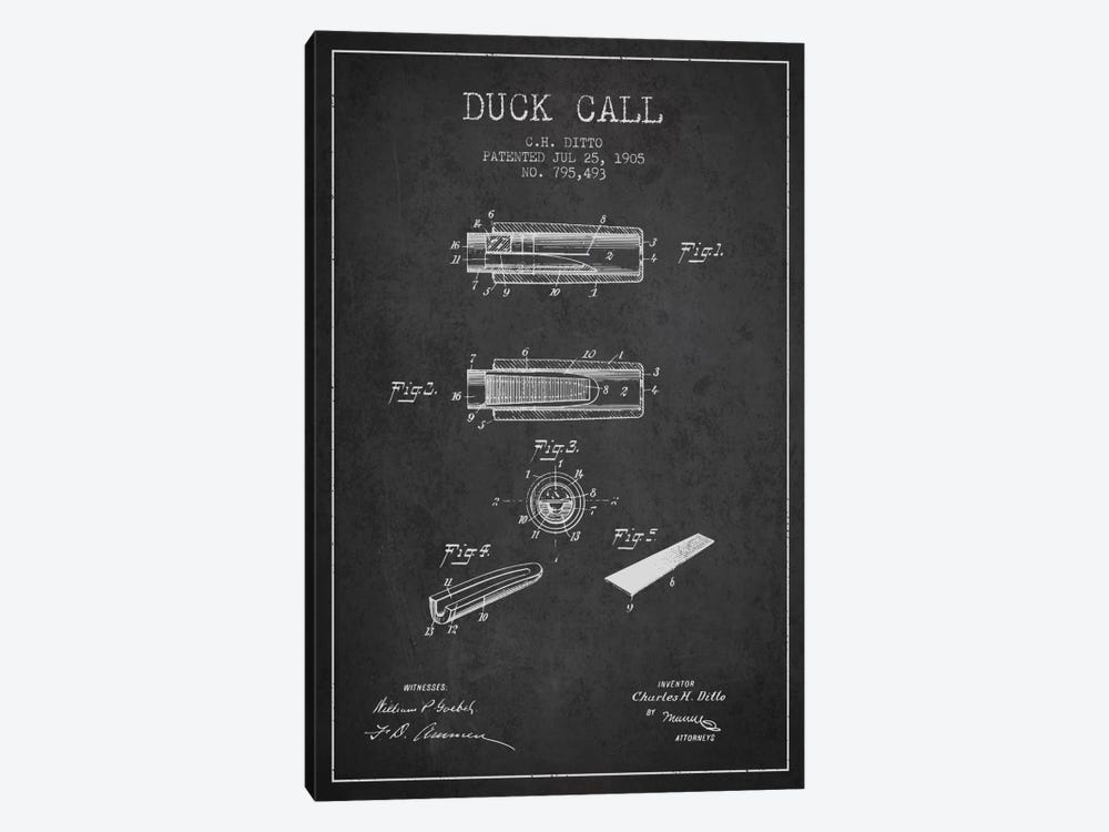 Duck Call 2 Charcoal Patent Blueprint by Aged Pixel 1-piece Canvas Print