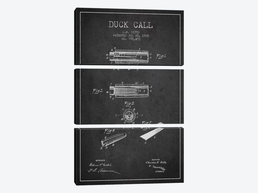 Duck Call 2 Charcoal Patent Blueprint by Aged Pixel 3-piece Canvas Print