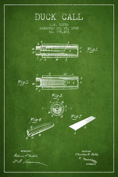 Hunting: Duck Call 2 Green Patent Blueprint by Aged Pixel