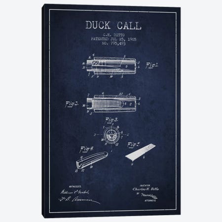 Duck Call 2 Navy Blue Patent Blueprint Canvas Print #ADP1126} by Aged Pixel Canvas Art