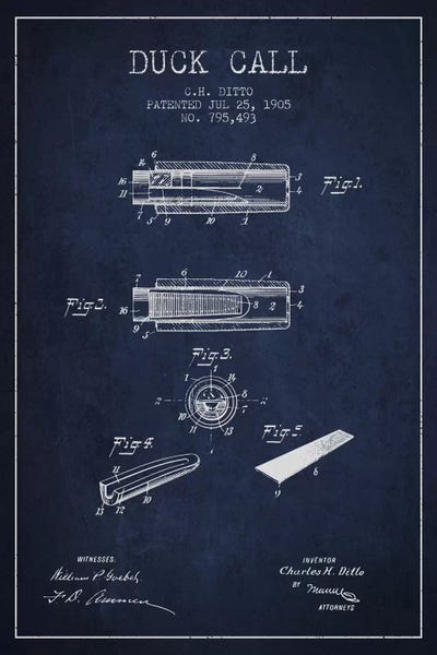 Hunting: Duck Call 2 Navy Blue Patent Blueprint by Aged Pixel
