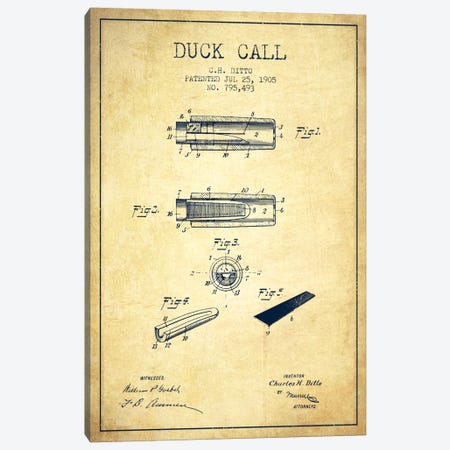 Duck Call 2 Vintage Patent Blueprint Canvas Print #ADP1128} by Aged Pixel Canvas Art Print