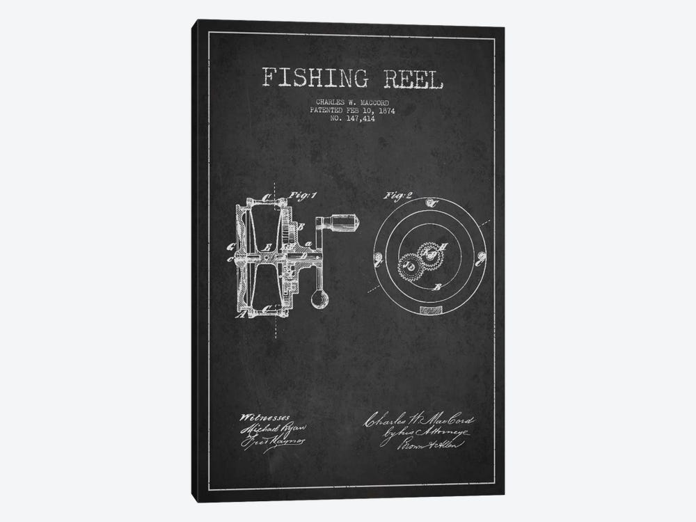 Fishing Reel Dark Patent Blueprint by Aged Pixel 1-piece Canvas Artwork
