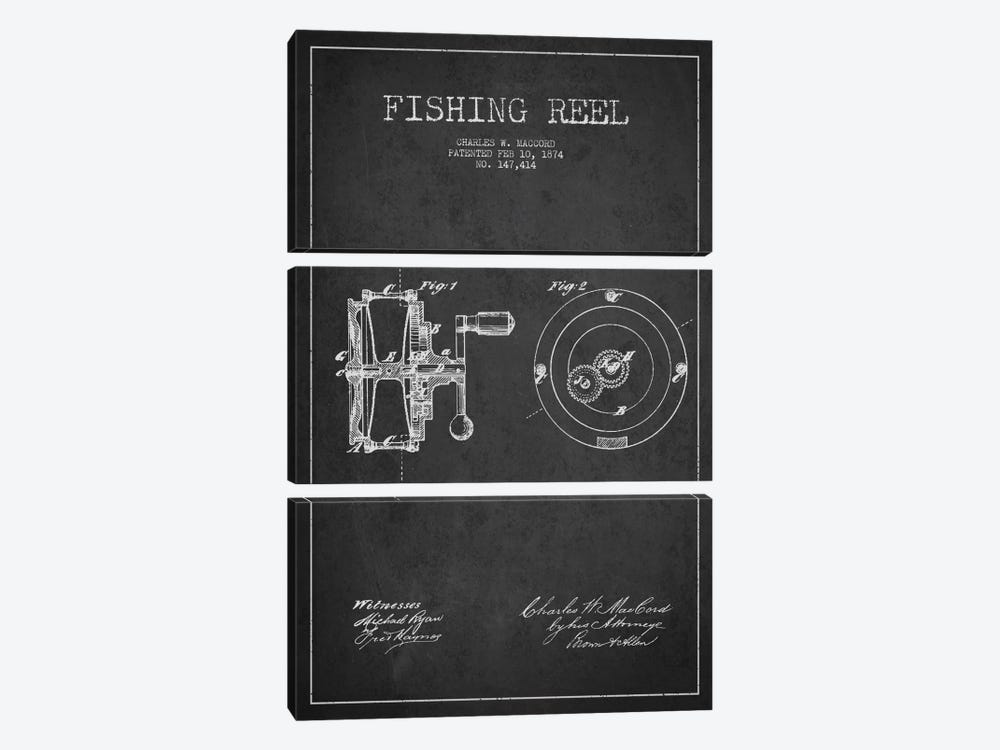 Fishing Reel Dark Patent Blueprint by Aged Pixel 3-piece Canvas Art