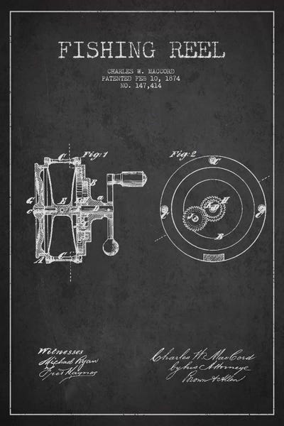 Fishing: Fishing Reel Dark Patent Blueprint by Aged Pixel