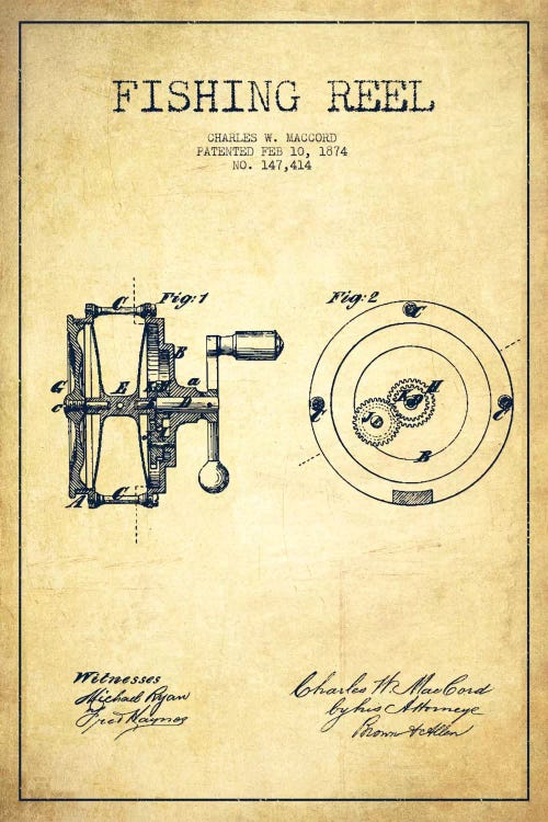 Fishing Reel Vintage Patent Blueprint by Aged Pixel wall art
