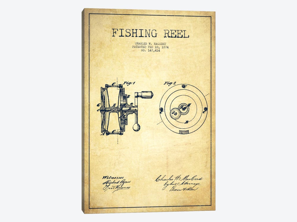 Fishing Reel Vintage Patent Blueprint by Aged Pixel 1-piece Art Print