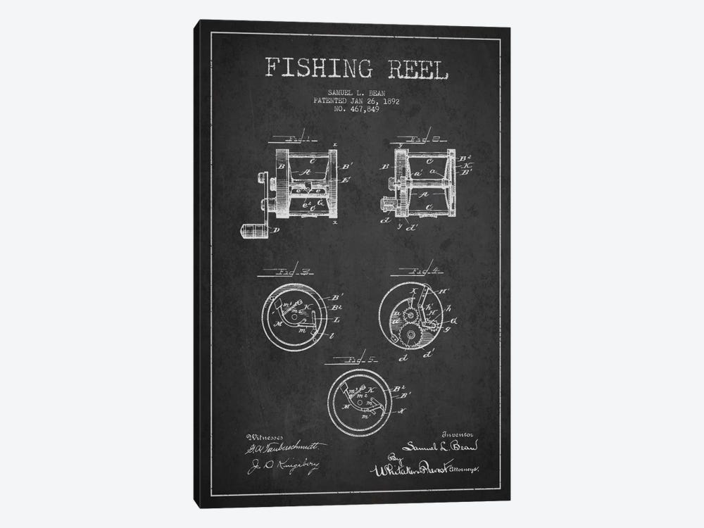 Fishing Reel Dark Patent Blueprint by Aged Pixel 1-piece Canvas Artwork