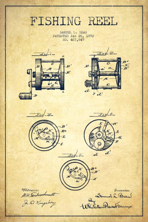 Fishing Reel Vintage Patent Blueprint