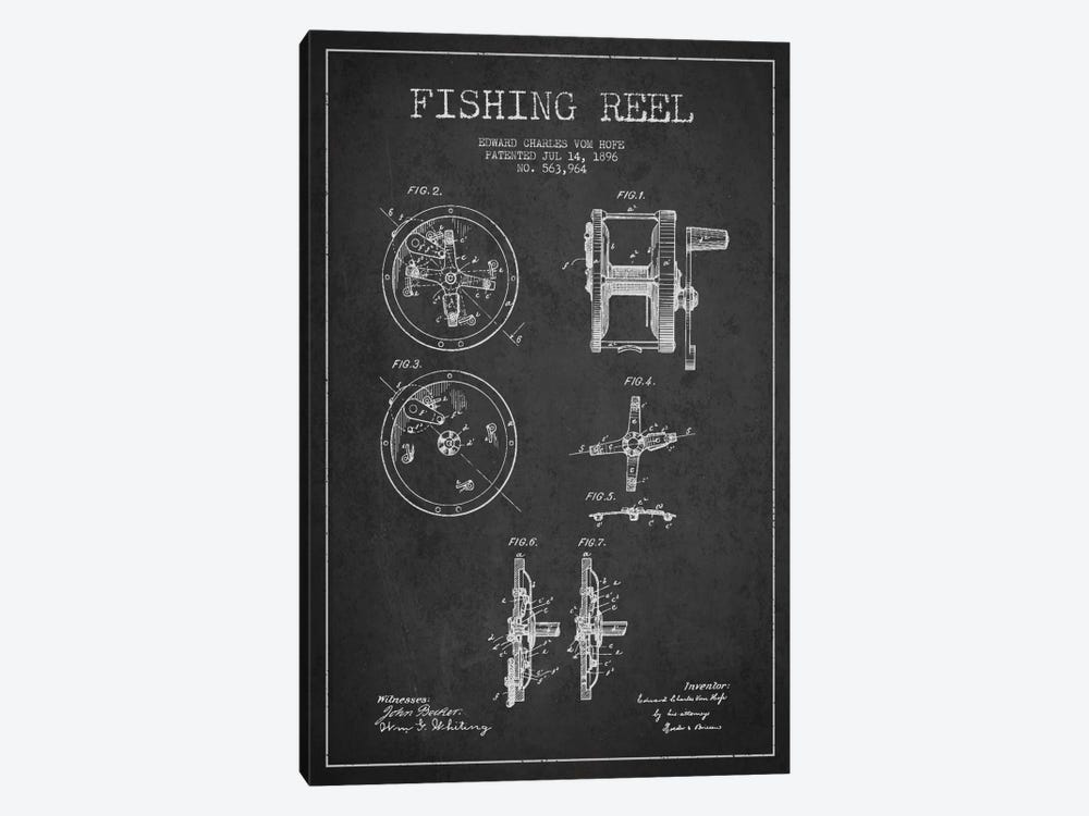 Fishing Reel Dark Patent Blueprint by Aged Pixel 1-piece Art Print