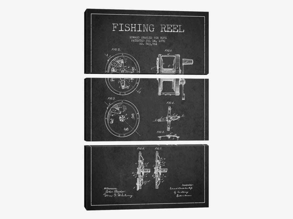 Fishing Reel Dark Patent Blueprint by Aged Pixel 3-piece Art Print