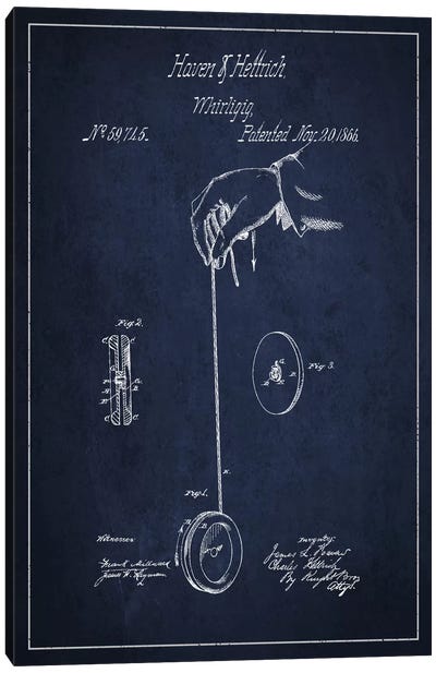 Yoyo Navy Blue Patent Blueprint Canvas Art Print - Toy & Game Blueprints