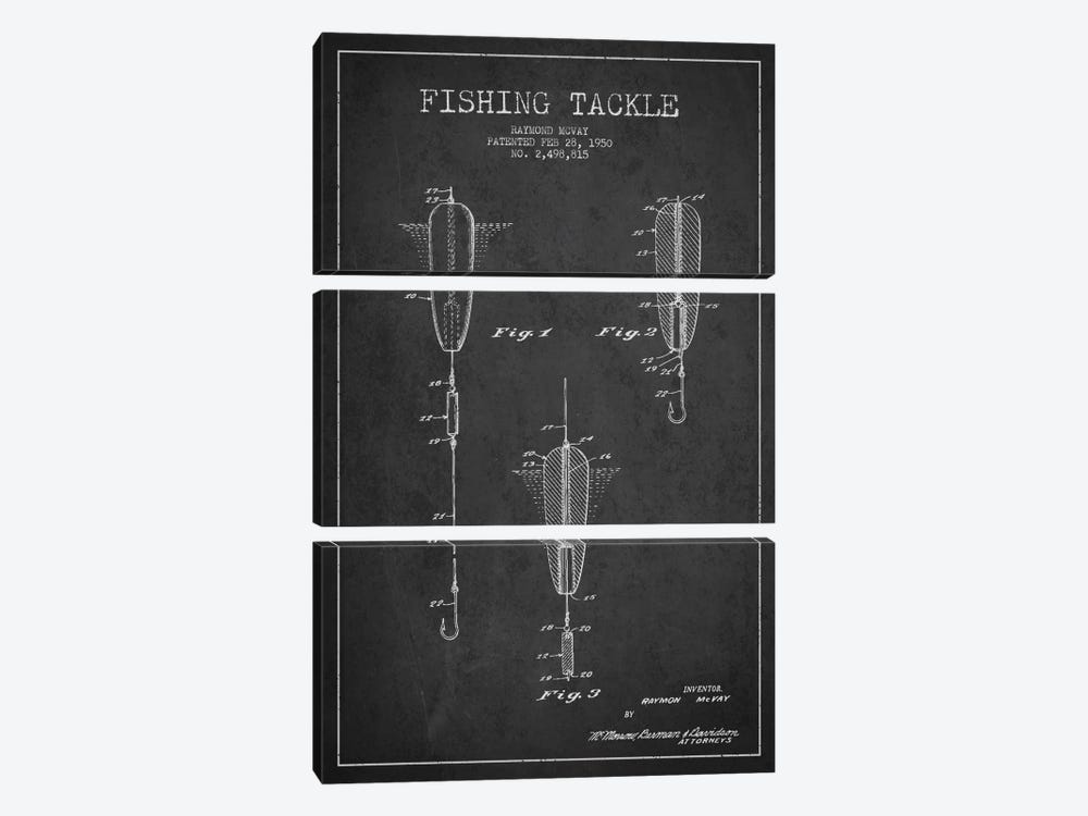 Fishing Tackle Dark Patent Blueprint by Aged Pixel 3-piece Canvas Print