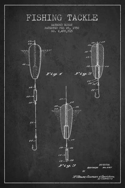 Fishing: Fishing Tackle Dark Patent Blueprint by Aged Pixel