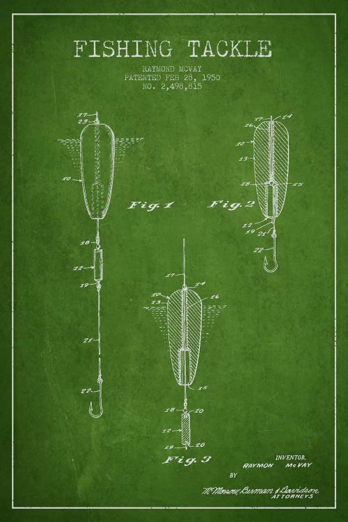 Fishing Tackle Green Patent Blueprint by Aged Pixel wall art
