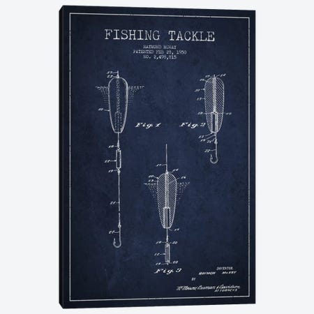 Fishing Tackle Navy Blue Patent Blueprint Canvas Print #ADP1146} by Aged Pixel Canvas Artwork