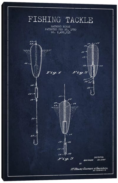 Fishing Tackle Navy Blue Patent Blueprint Canvas Art Print - Outdoorsman