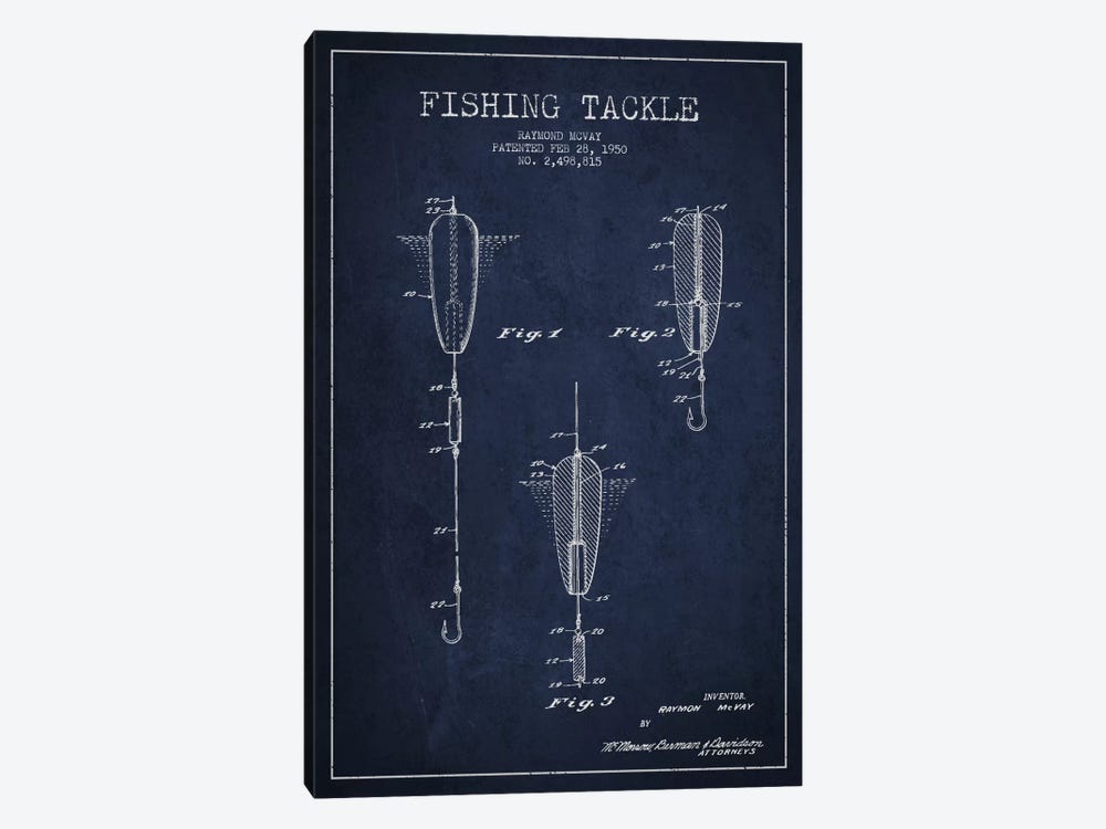 Fishing Tackle Navy Blue Patent Blueprint 1-piece Canvas Print