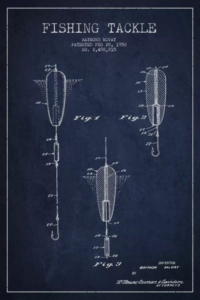 Fishing: Fishing Tackle Navy Blue Patent Blueprint by Aged Pixel