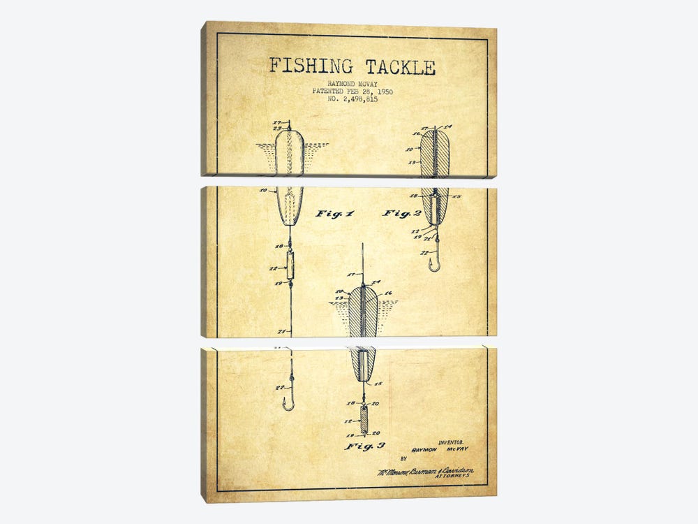 Fishing Tackle Vintage Patent Blueprint by Aged Pixel 3-piece Art Print