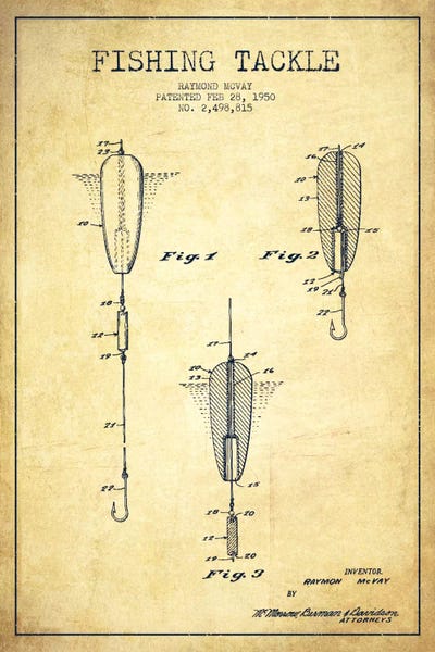Sports Blueprints: Fishing Tackle Vintage Patent Blueprint by Aged Pixel