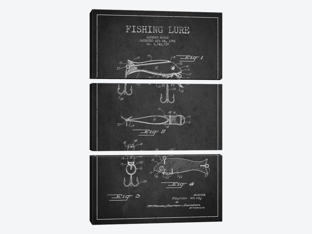 Fishing Tackle Dark Patent Blueprint by Aged Pixel 3-piece Canvas Art