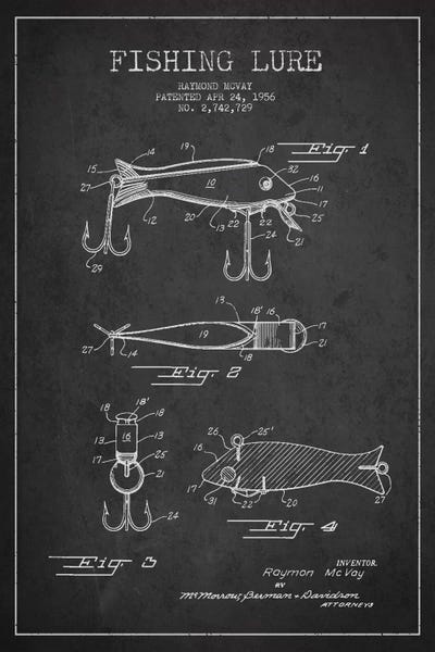 Fishing: Fishing Tackle Dark Patent Blueprint by Aged Pixel