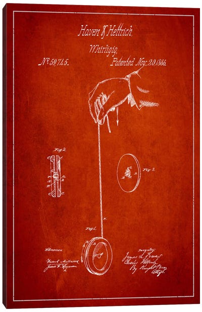 Yoyo Red Patent Blueprint Canvas Art Print - Aged Pixel