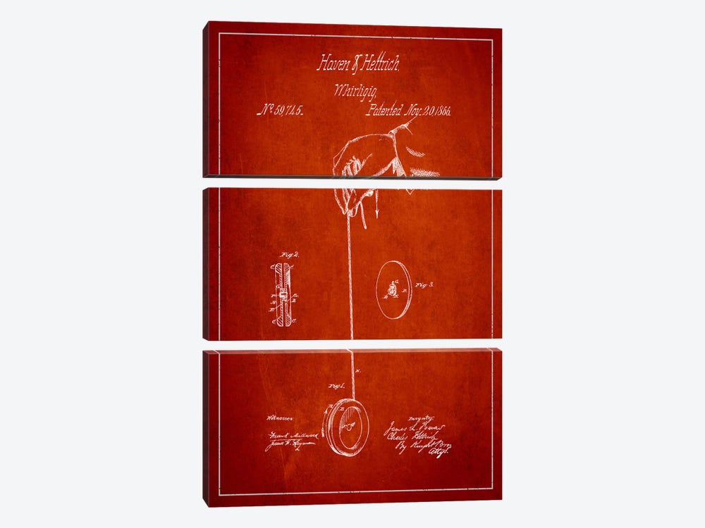 Yoyo Red Patent Blueprint by Aged Pixel 3-piece Canvas Print