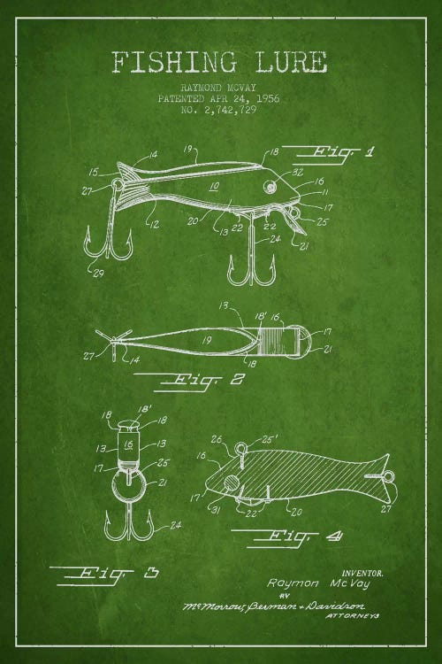 Fishing Tackle Green Patent Blueprint