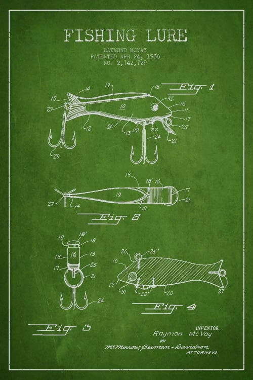 Fishing Tackle Green Patent Blueprint by Aged Pixel wall art