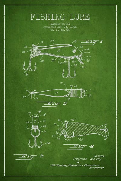 Fishing: Fishing Tackle Green Patent Blueprint by Aged Pixel