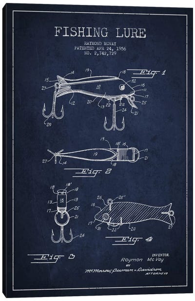 Fishing Tackle Navy Blue Patent Blueprint Canvas Art Print - Blueprints & Patent Sketches