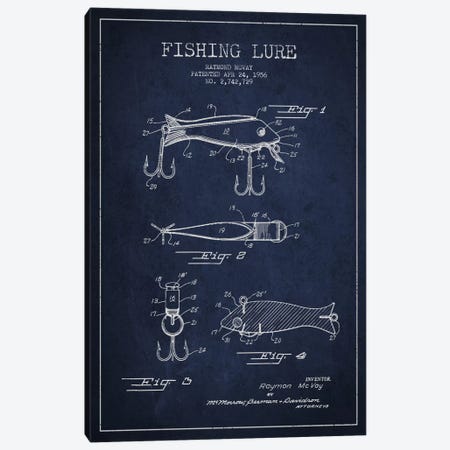 Fishing Tackle Navy Blue Patent Blueprint Canvas Print #ADP1151} by Aged Pixel Canvas Wall Art