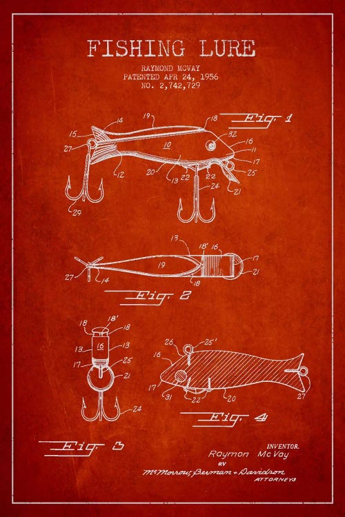 Fishing Tackle Red Patent Blueprint