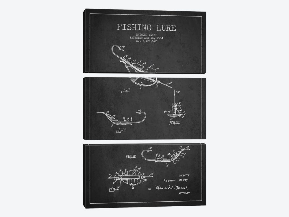 Fishing Tackle Dark Patent Blueprint by Aged Pixel 3-piece Canvas Wall Art