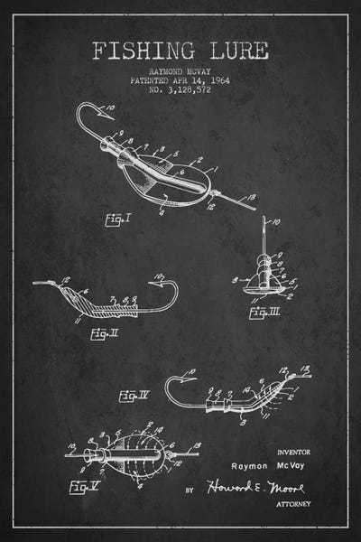 Fishing: Fishing Tackle Dark Patent Blueprint by Aged Pixel