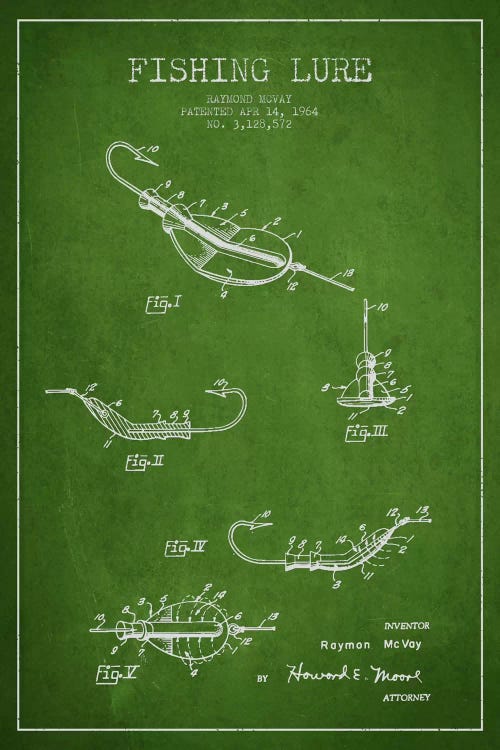 Fishing Tackle Green Patent Blueprint